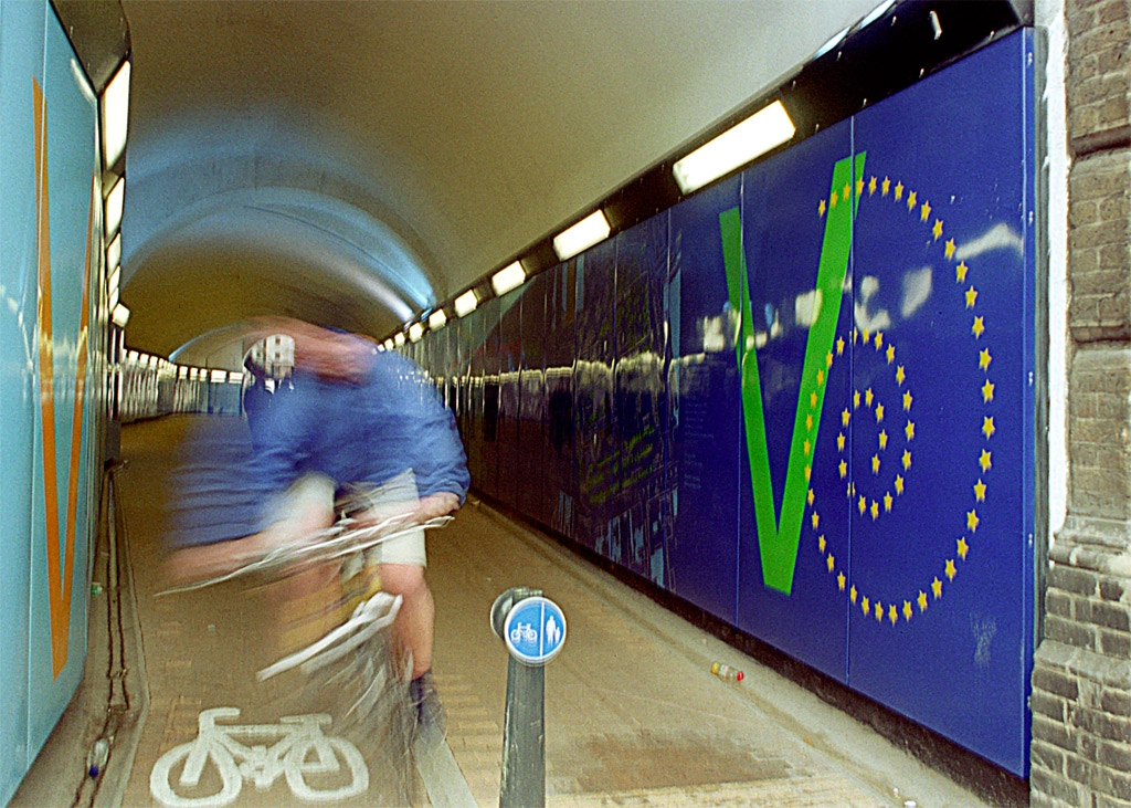 Man and bike in tunnels at completion. Photo, Alex Sturrock.